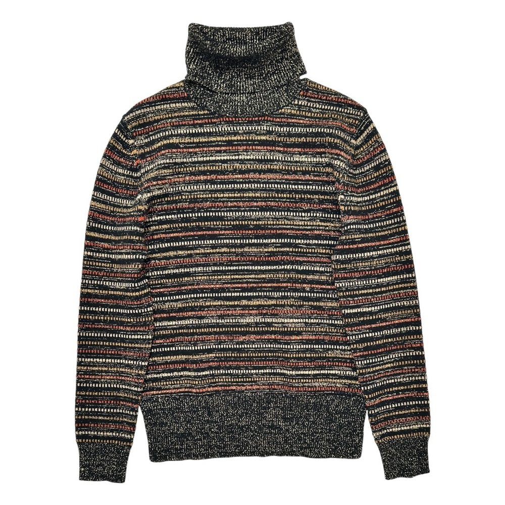 Marc Jacobs Black Gold Brown Metallic Striped Oversized Turtleneck Wool Sweater - Picture 2 of 7